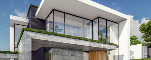 3d,Rendering,Of,Flat,Roof,House,With,Parking,And,Pool